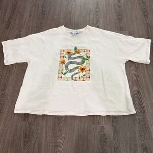 NWOT Never Fully Dressed Cream Snake Graphic Tee Ric-Rac Trim X-Large